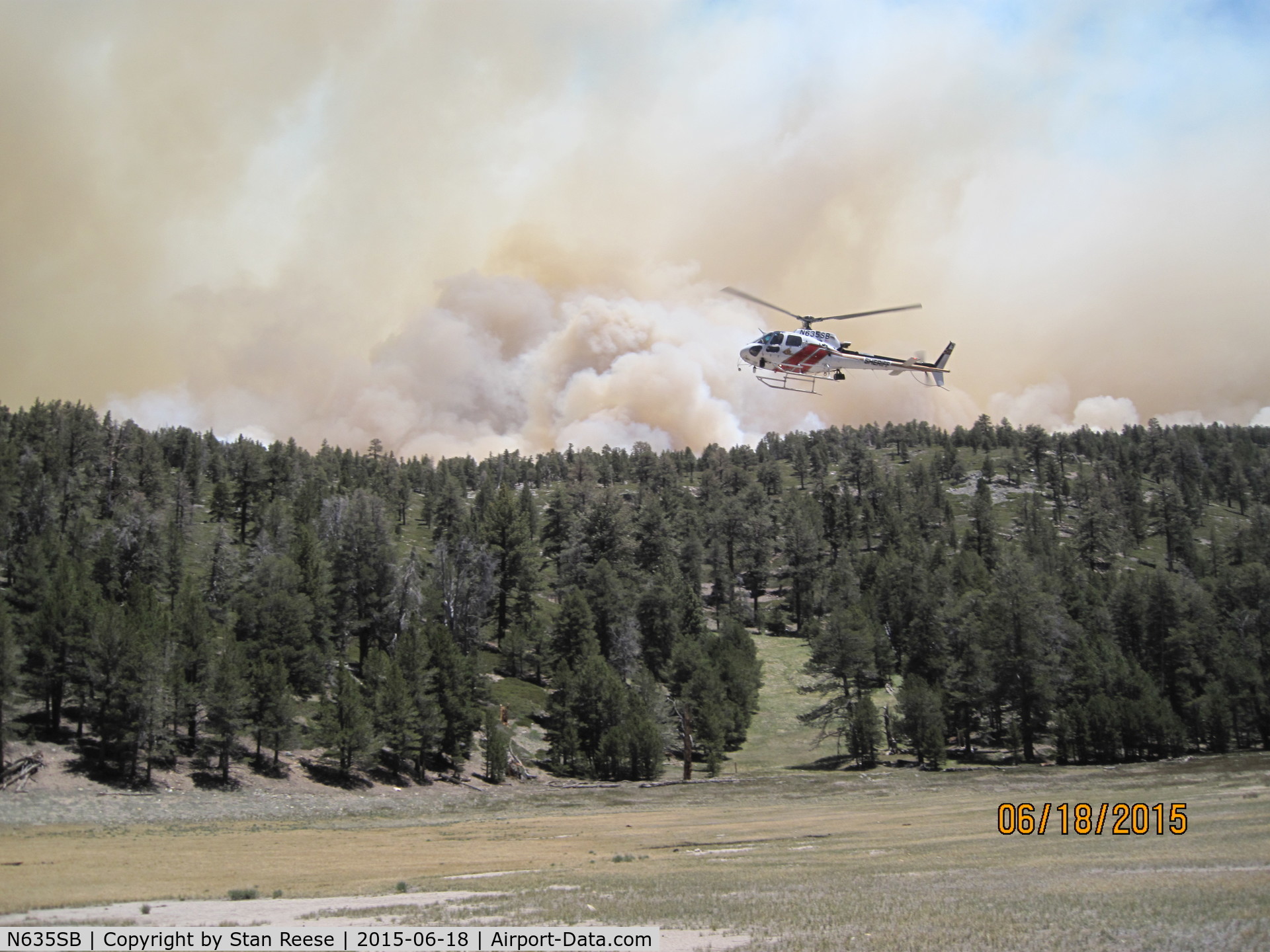 N635SB, 2006 Eurocopter AS-350B-3 Ecureuil Ecureuil C/N 4014, Dave Borgerd and John Scalise landing at Dry Lake (in the San Gorgonio Wilderness) to rescue a hiker  whose exit was blocked by the Lake Fire .