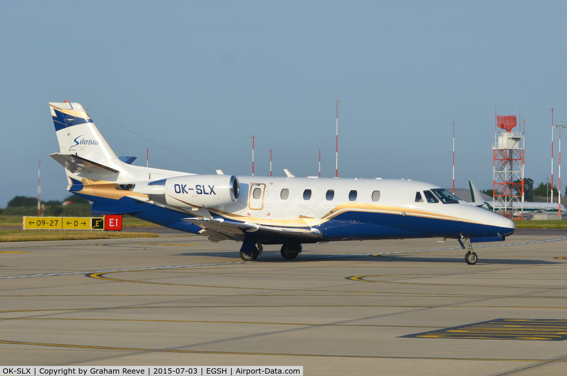 OK-SLX, 2002 Cessna 560XL Citation Excel C/N 560-5243, Just landed at Norwich.