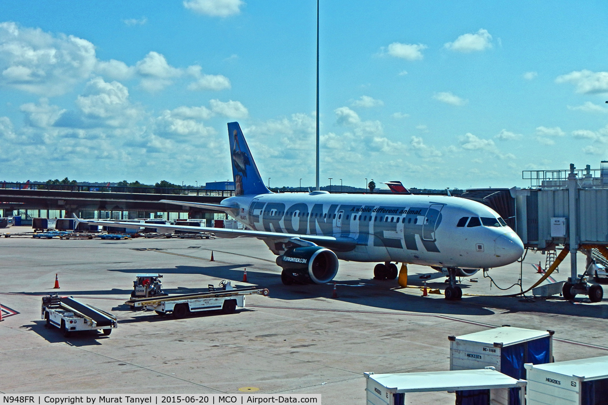 N948FR, 2006 Airbus A319-112 C/N 2836, At gate at Orlando International.