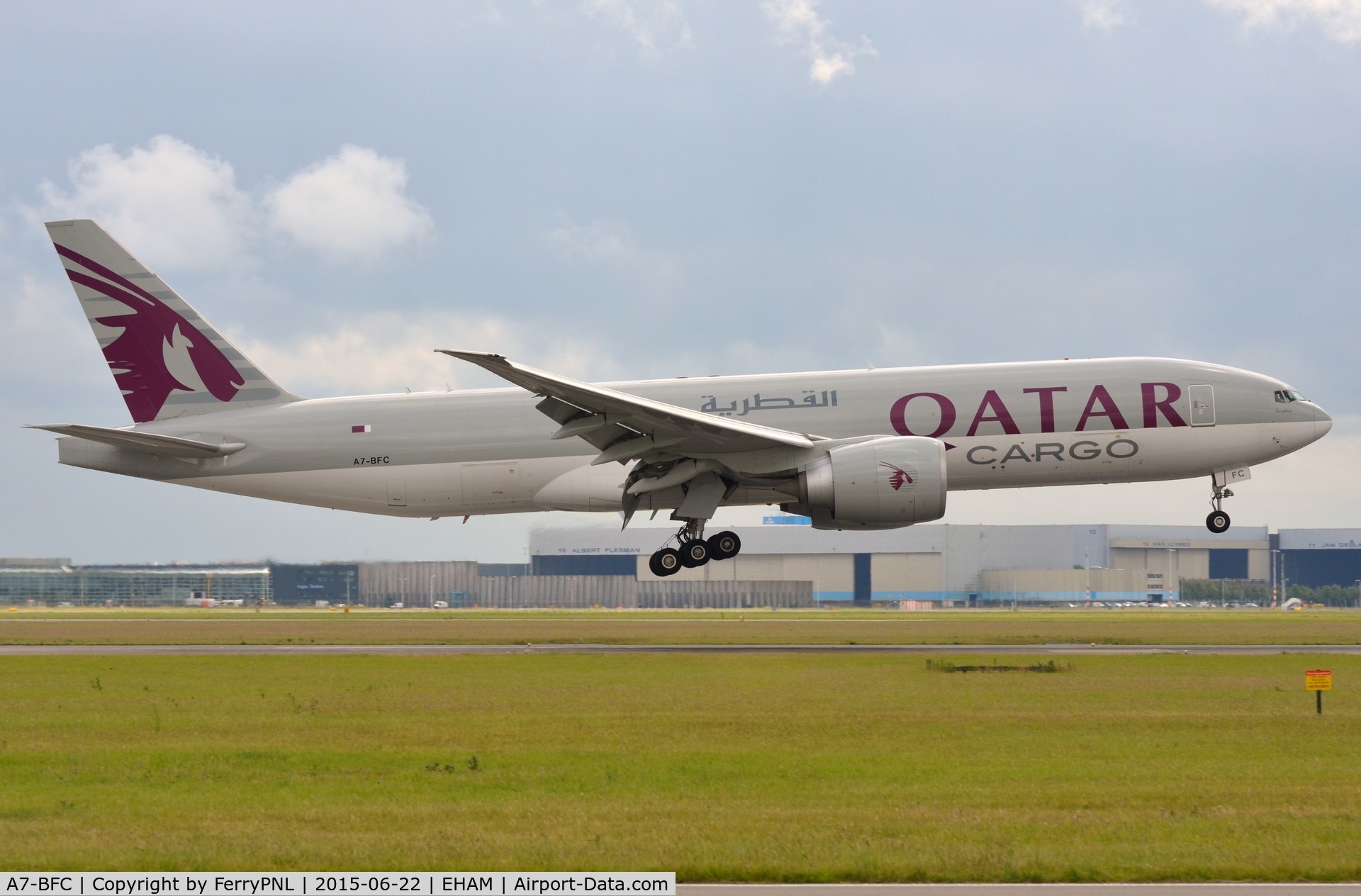 A7-BFC, 2011 Boeing 777-FDZ C/N 36099, Qatar B772 freighter about to touch down.