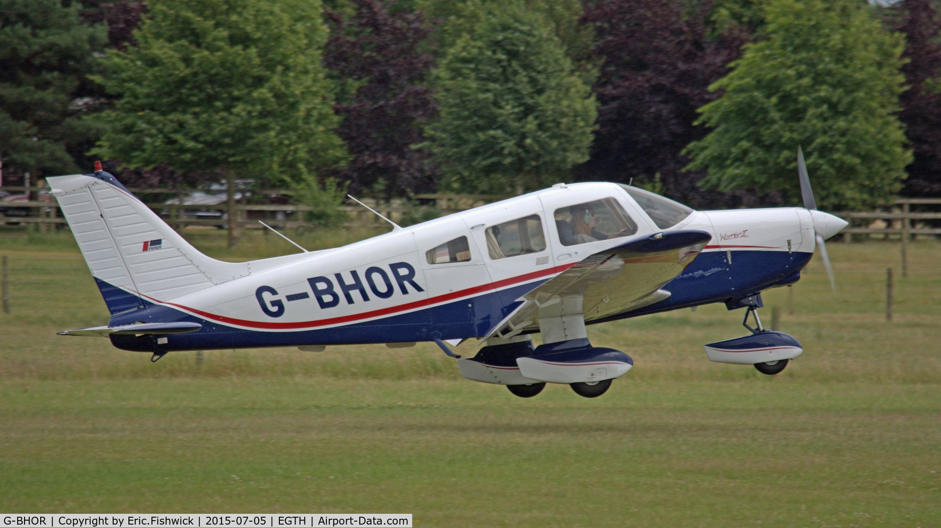 G-BHOR, 1980 Piper PA-28-161 Cherokee Warrior II C/N 28-8016331, 42. G-BHOR departing the Shuttleworth Military Pagent Airshow, July 2015.