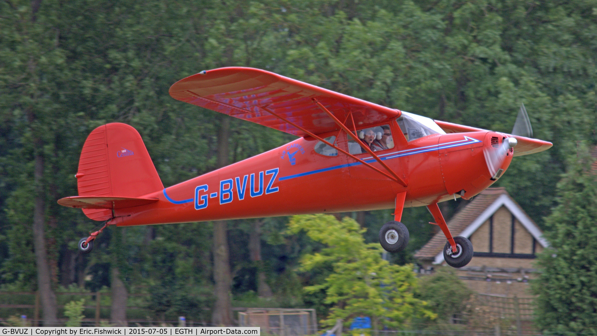 G-BVUZ, 1946 Cessna 120 C/N 11334, 43. G-BVUZ departing the Shuttleworth Military Pagent Airshow, July 2015.