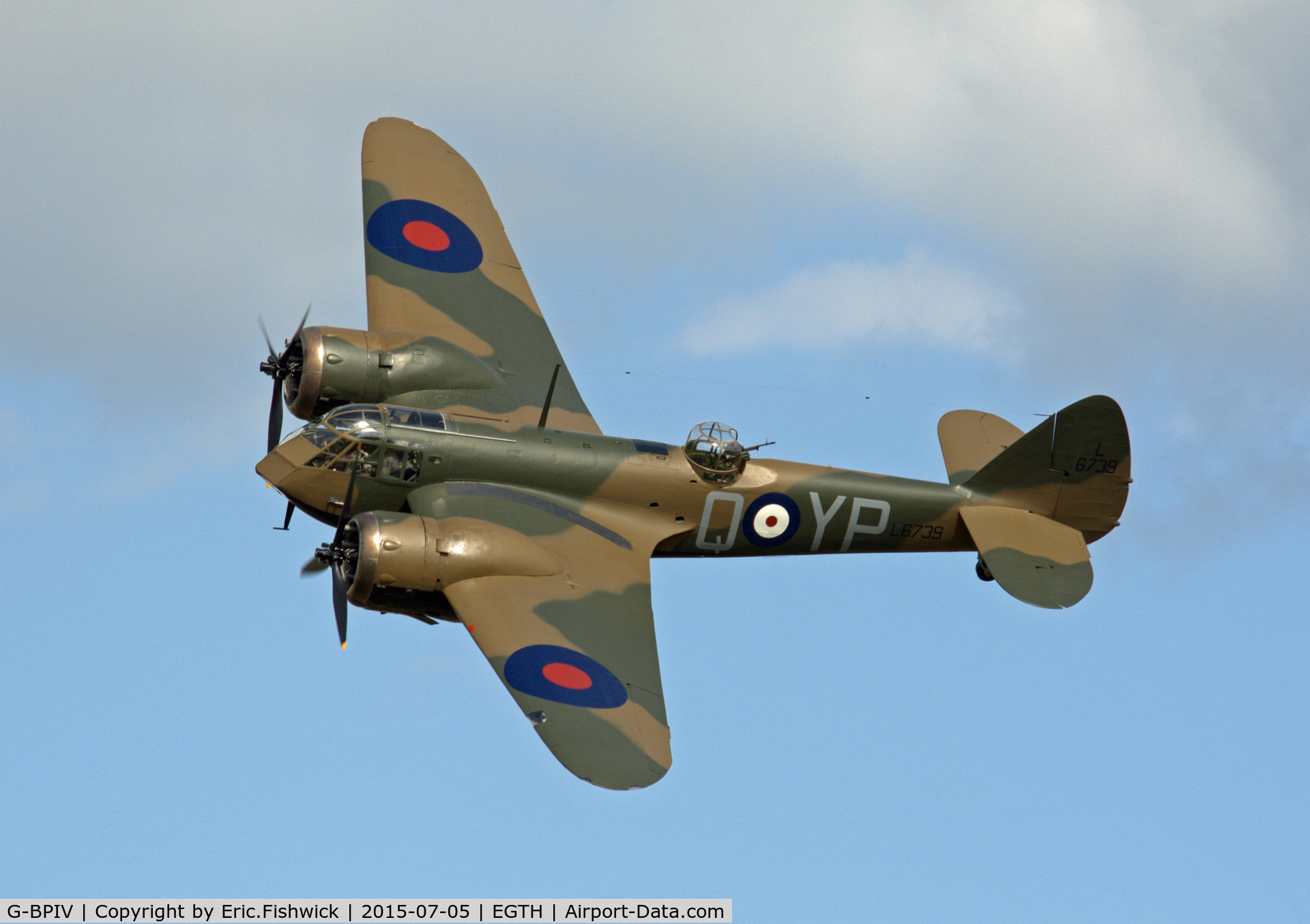 G-BPIV, 1943 Bristol 149 Bolingbroke Mk.IVT C/N 10201, 41. L6739 in display mode at the Shuttleworth Military Pagent Airshow, July 2015.