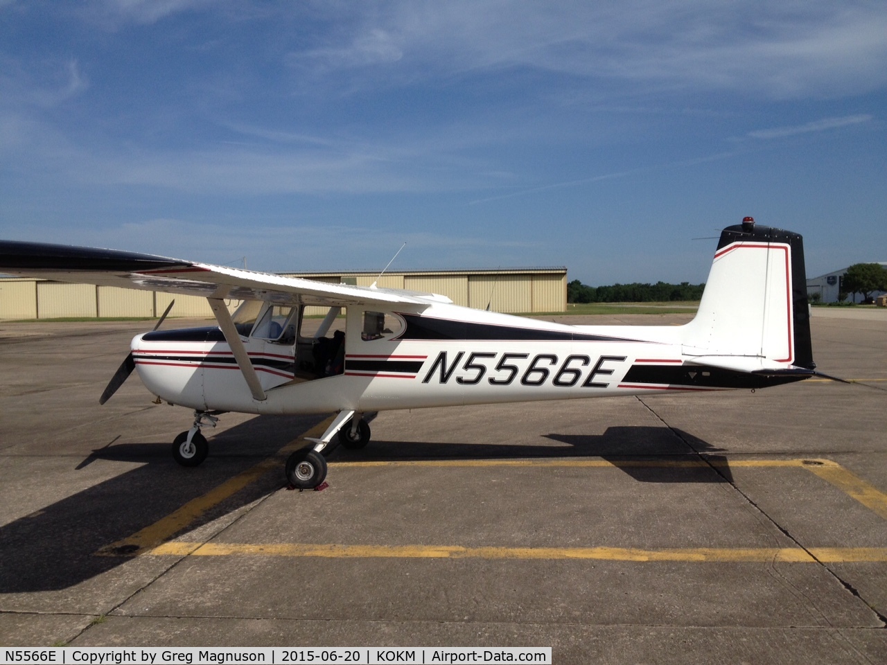 N5566E, 1958 Cessna 150 C/N 17066, Snoopy taking a short break at Okmulgee Regional Airport, OK.
