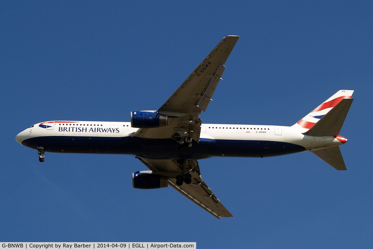 G-BNWB, 1989 Boeing 767-336 C/N 24334, Boeing 767-336ER [24334] (British Airways) Home~G 09/04/2014. On approach 27R.