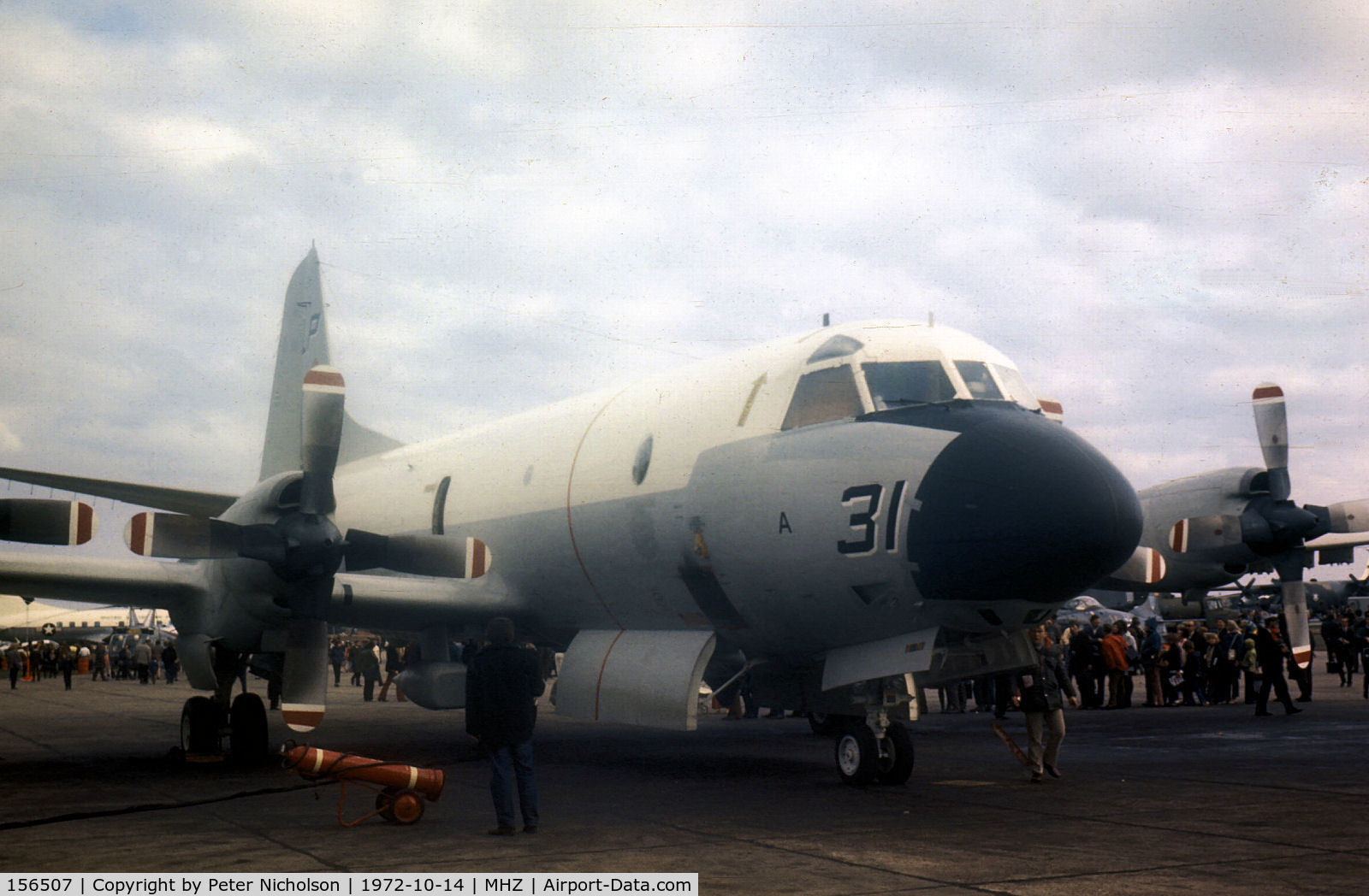 156507, Lockheed P-3C Orion C/N 285A-5501, P-3C Orion of Patrol Squadron VP-49 on display at the 1972 RAF Mildenhall Air Fete. This was the first production P-3C example.
