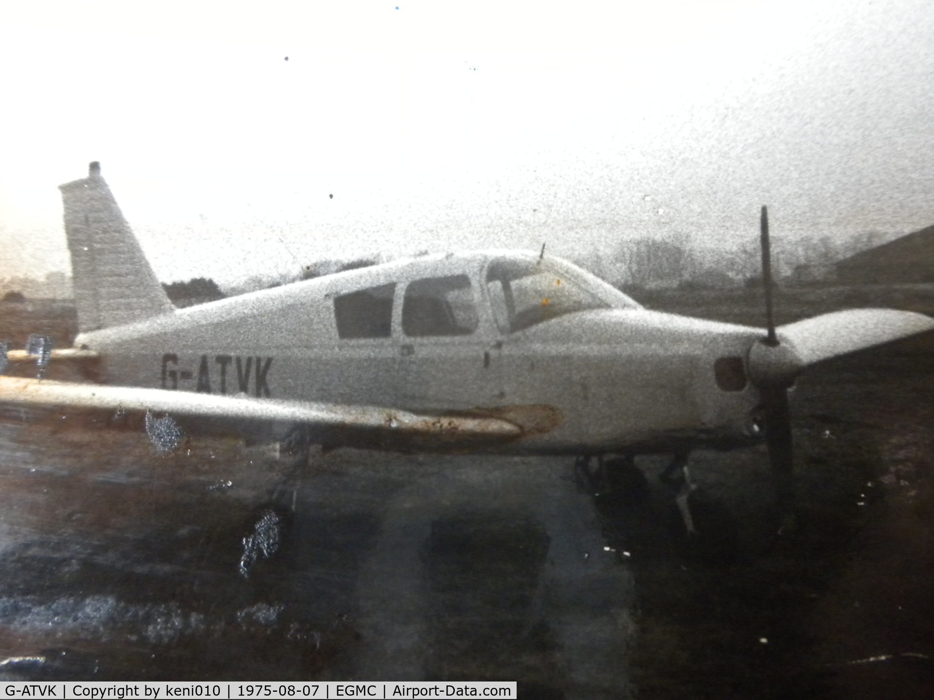 G-ATVK, 1966 Piper PA-28-140 Cherokee C/N 28-22006, Learned to fly in this and other 140's, at Southend 1974/5. Took this one over to France & Belgium a few times. It was a bit scruffy when I was using it, matt light blue and white. Apologies for poor photo sadly it's the only one I have. 