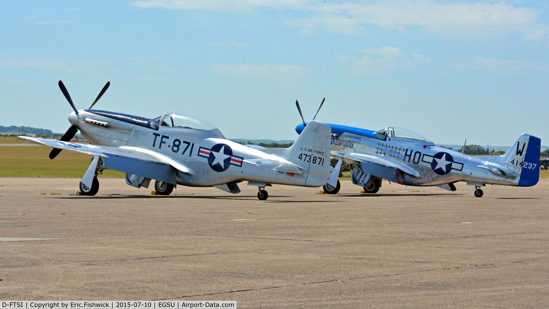 D-FTSI, North American TF-51D Mustang C/N 122-40411, 5. D-FTSI with 'Moonbeam,' ready for The Flying Legends Air Show, July 2015.
