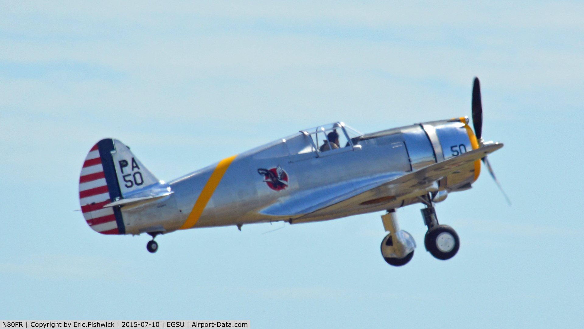 N80FR, 1939 Curtiss P-36C Hawk C/N 38-210, 42. N80FR preparing for The Flying Legends Air Show, July 2015.