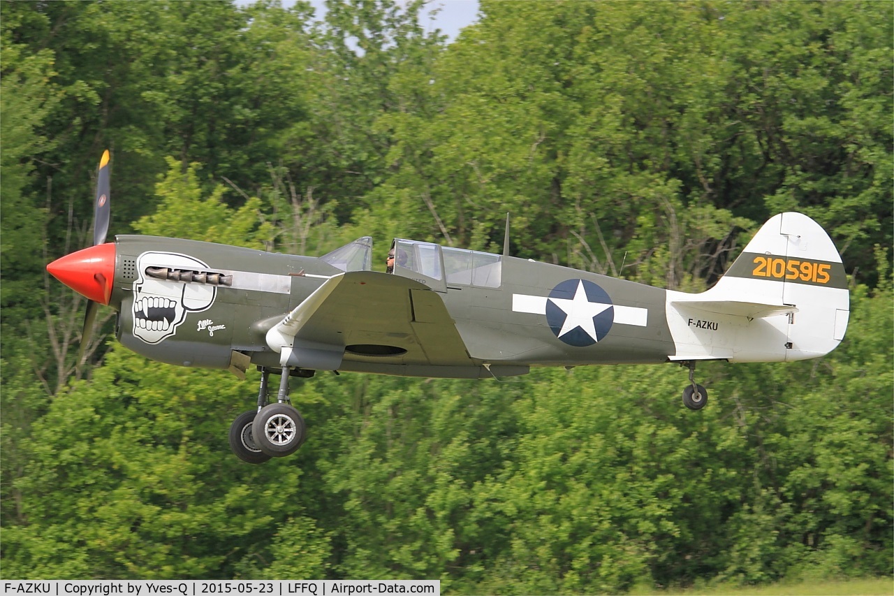 F-AZKU, 1942 Curtiss P-40N Warhawk C/N 29677, Curtiss P-40N Warhawk, Take off rwy 28, La Ferté-Alais (LFFQ) Air show 2015