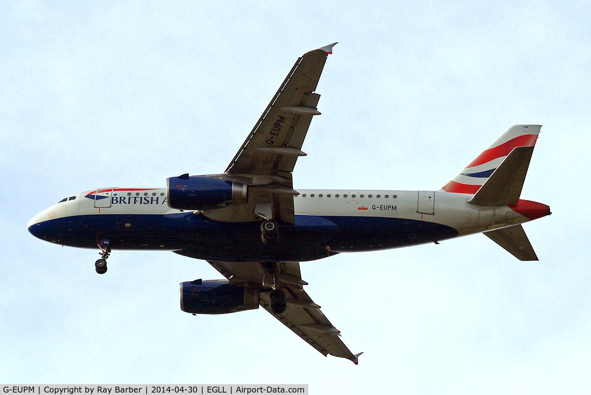 G-EUPM, 2000 Airbus A319-131 C/N 1258, Airbus A319-131 [1258] (British Airways) Home~G 30/04/2014. On approach 27R.