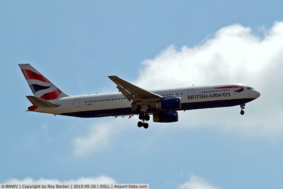 G-BNWV, 1993 Boeing 767-336 C/N 27140, Boeing 767-336ER [27140] (British Airways) Home~G 26/05/2015. On approach 27L.