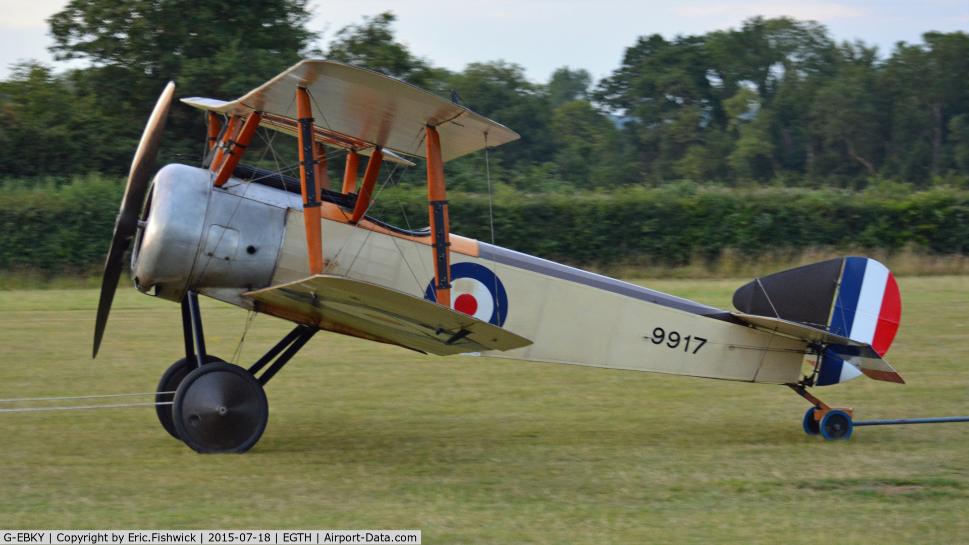 G-EBKY, 1920 Sopwith Pup C/N W/O 3004/14, 1. 9917 in the twilight zone at the end of a very busy Shuttleworth Best of British Airshow, July 2015.