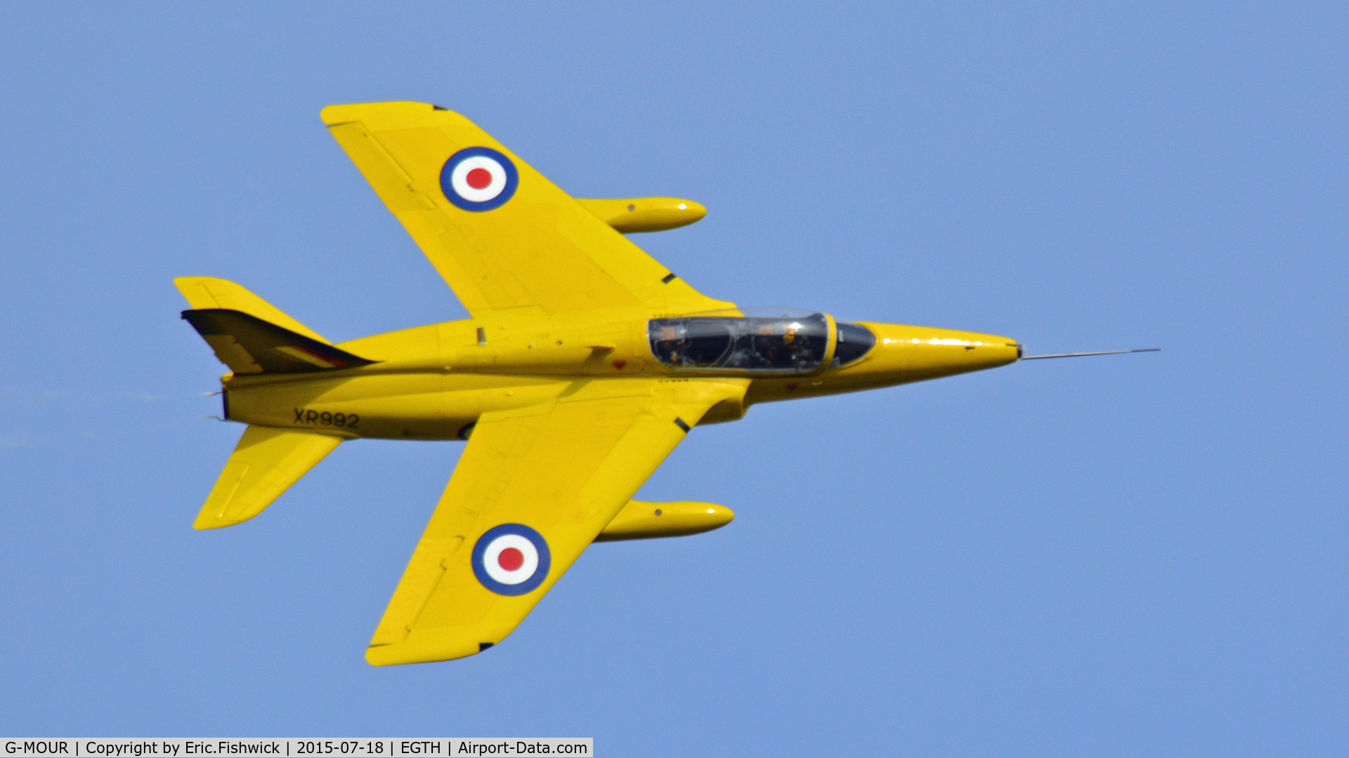 G-MOUR, 1964 Hawker Siddeley Gnat T.1 C/N FL596, 42. XR992 (in the colours of the famous Yellowjacks display team,) at Shuttleworth Best of British Airshow, July 2015 