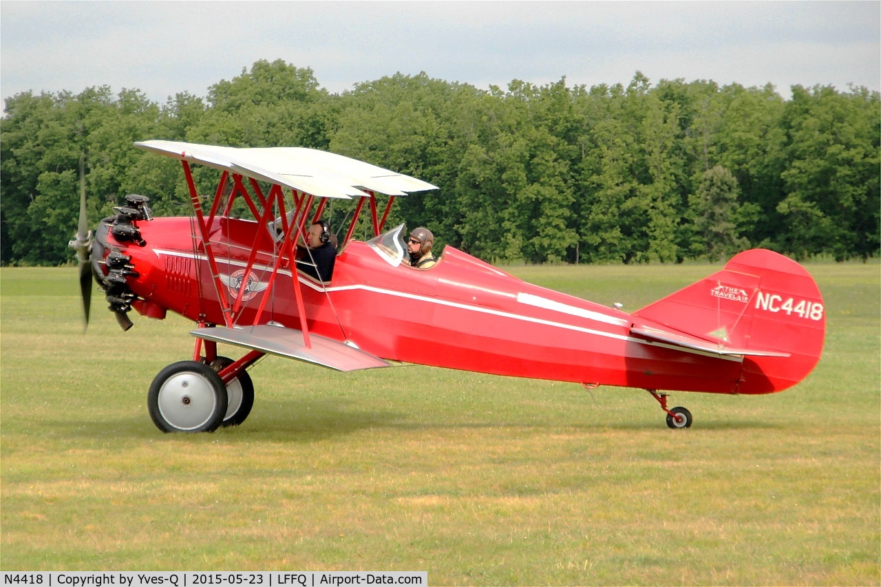N4418, 1928 Curtiss-Wright Travel Air 4000 C/N 378, Curtiss Wright TRAVEL AIR 4000, Taxiing to holding point rwy 28, La Ferté-Alais airfield (LFFQ) Air show 2015