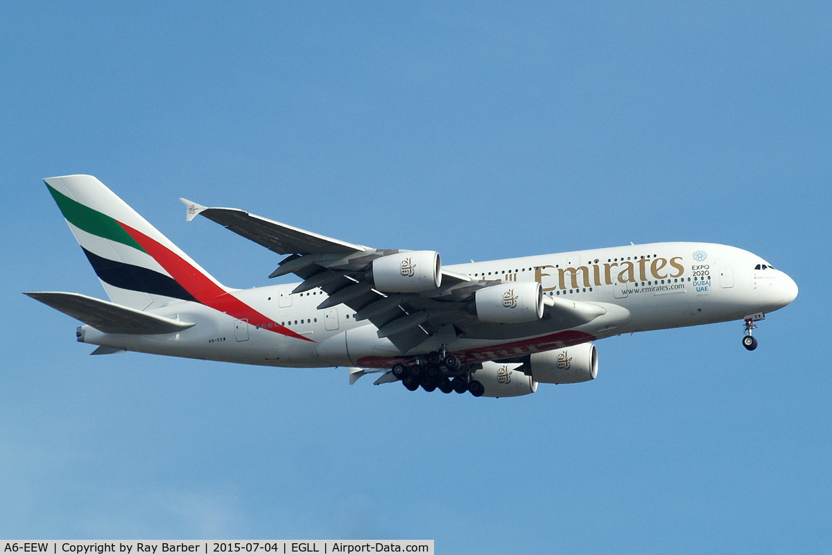 A6-EEW, 2013 Airbus A380-861 C/N 153, Airbus A380-861 [153] (Emirates Airlines) Home~G 04/07/2015. On approach 27L.
