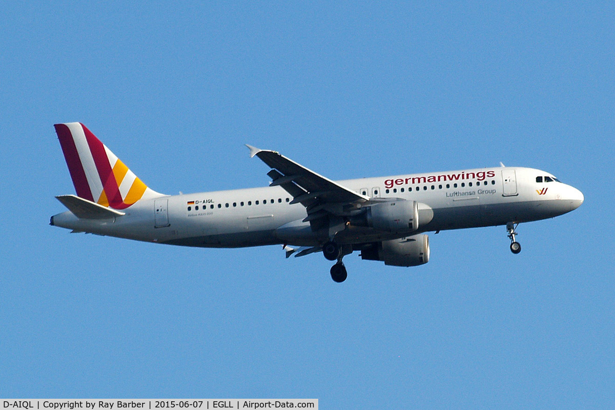 D-AIQL, 1991 Airbus A320-211 C/N 0267, Airbus A320-211 [0267] (Germanwings) Home~G 07/06/2015. On approach 27L.
