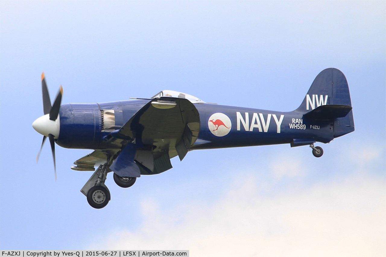 F-AZXJ, 1949 Hawker Sea Fury FB.11 C/N 37733, Hawker Sea Fury FB.11, Short approach rwy 29, Luxeuil-Saint Sauveur Air Base 116 (LFSX) Air show 2015