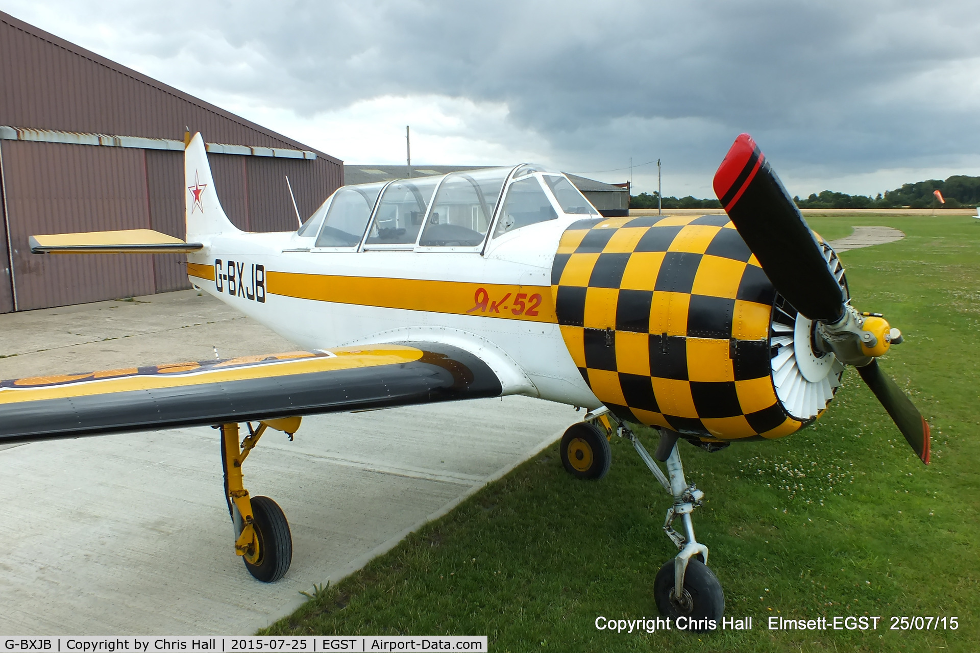 G-BXJB, 1987 Bacau Yak-52 C/N 877403, at Elmsett Airfield