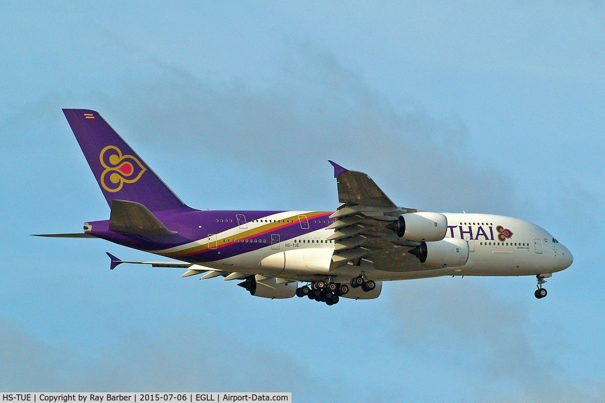 HS-TUE, 2013 Airbus A380-841 C/N 125, Airbus A380-841 [125] (Thai Airways) Home~G 06/07/2015. On approach 27L.