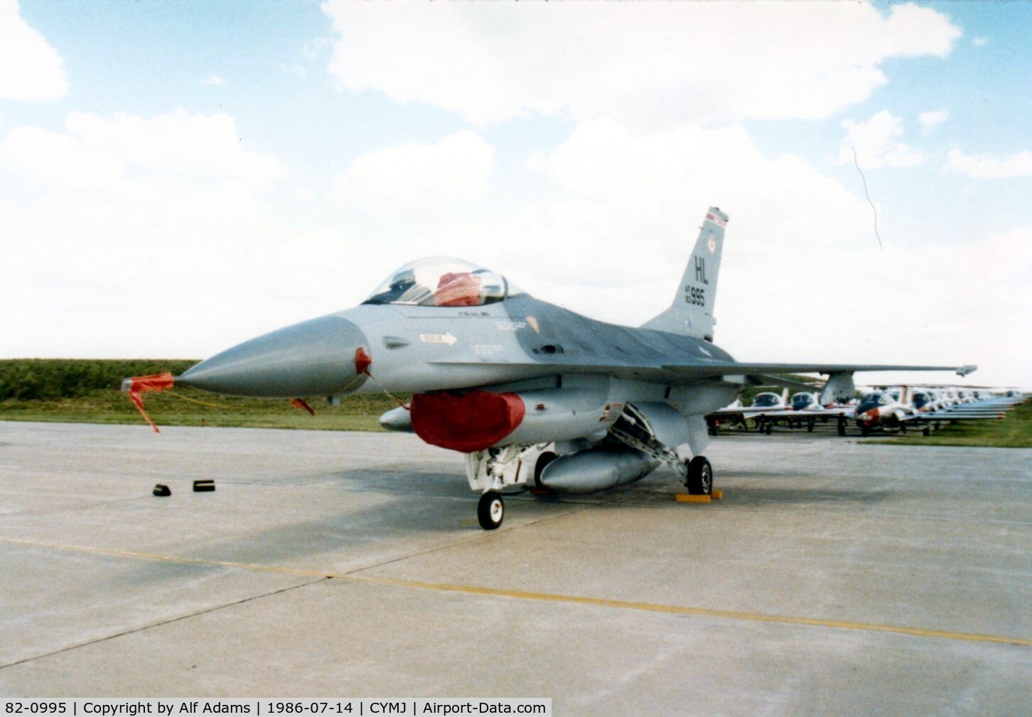 82-0995, 1982 General Dynamics F-16A Fighting Falcon C/N 61-588, At the airshow at Canadian Forces Base Moose Jaw, Saskatchewan in July 1986.