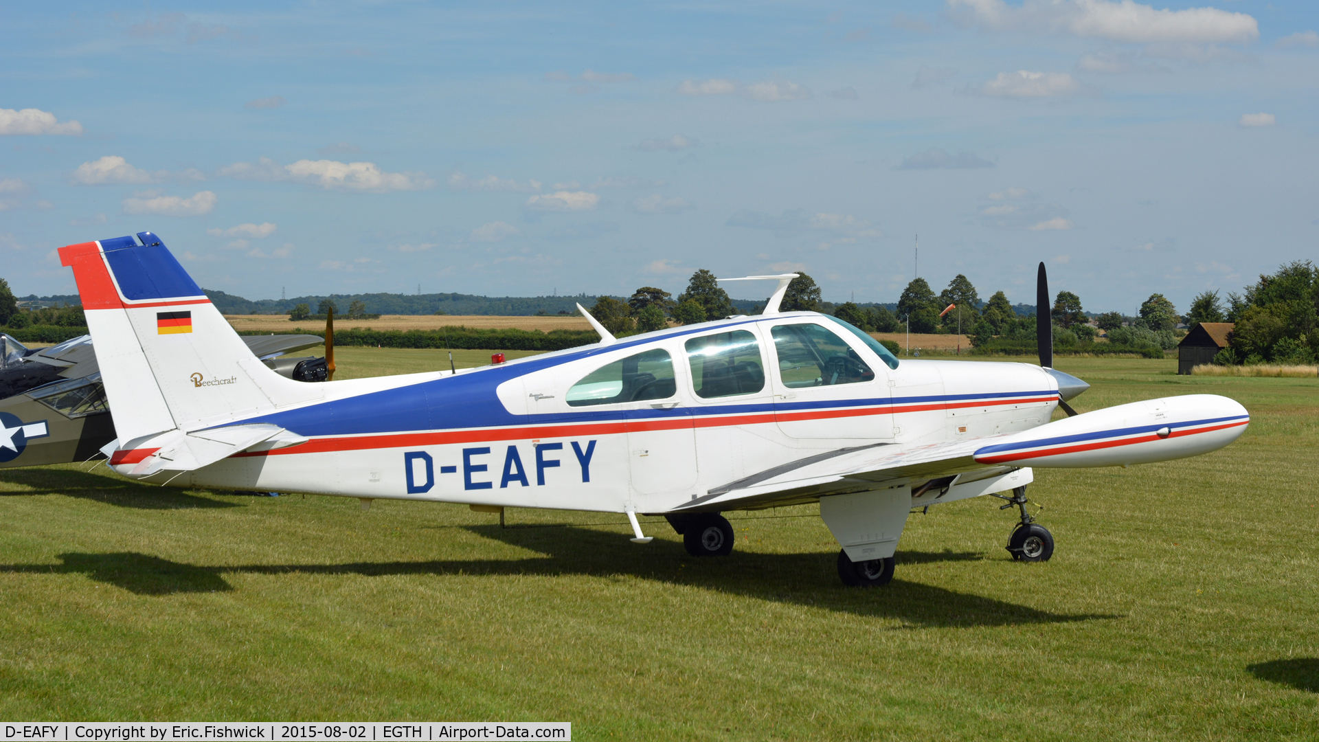 D-EAFY, 1967 Beech C33A Debonair C/N CE-176, 2. D-EAFY on the flight line at The Shuttleworth Wings and Wheels Airshow, Aug. 2015.