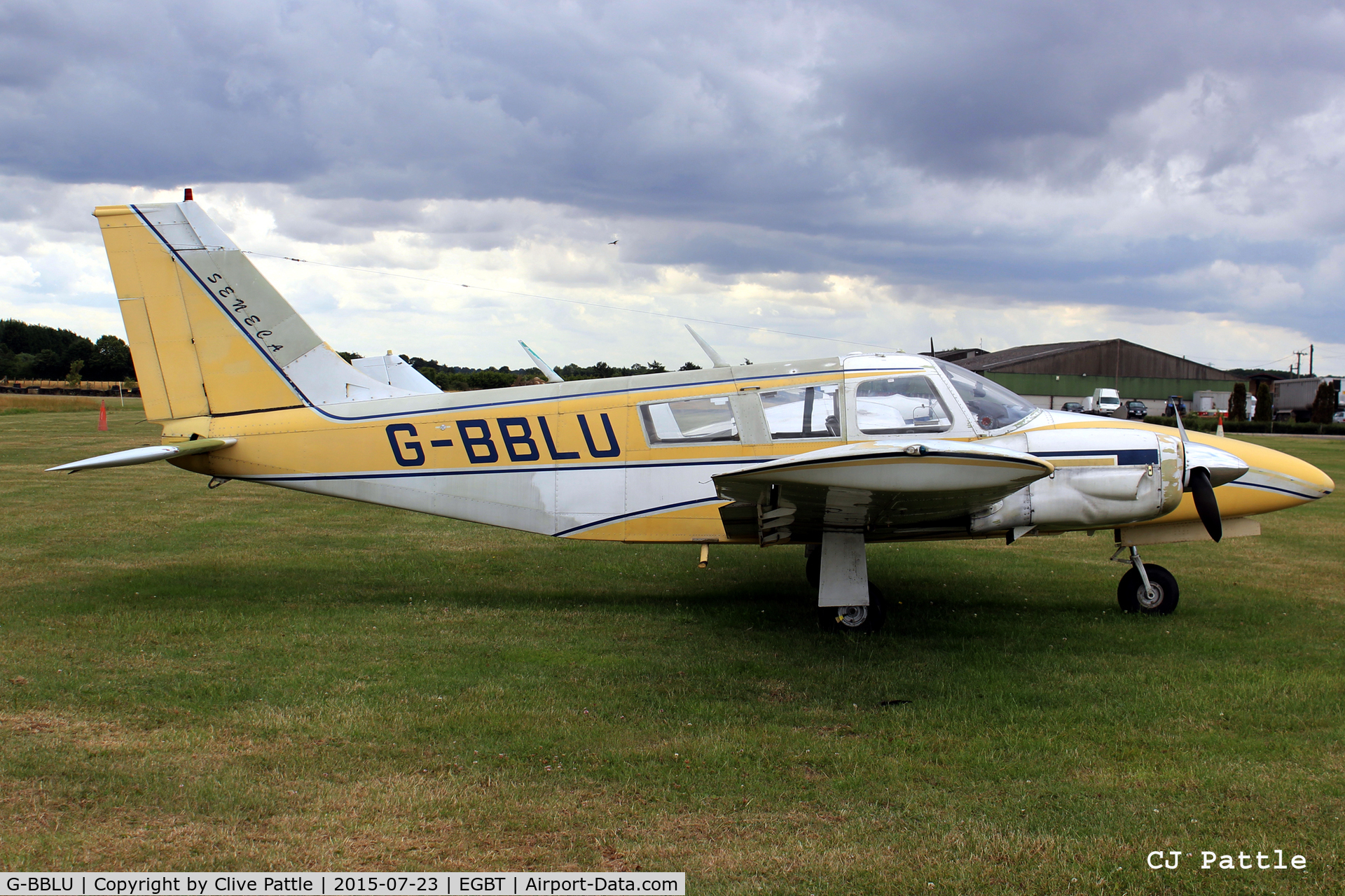 G-BBLU, 1973 Piper PA-34-200 Seneca C/N 34-7350271, Not looking her best parked up at Turweston Airfield EGBT