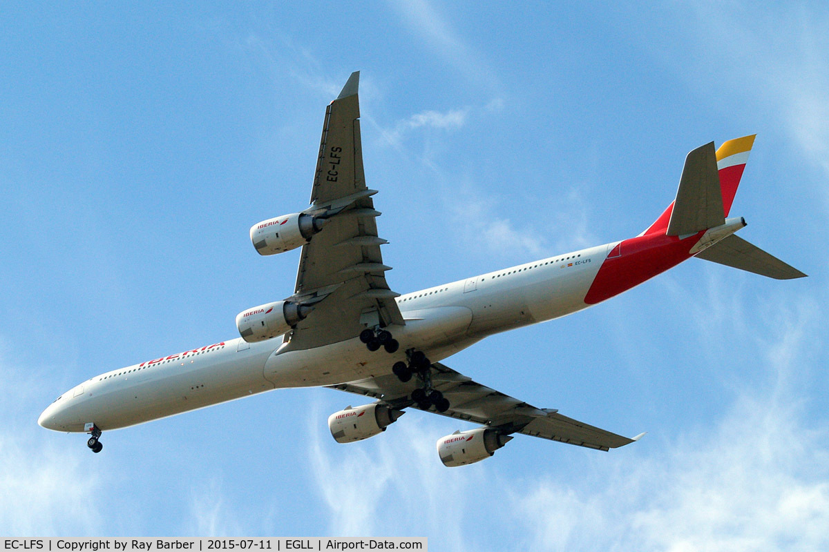 EC-LFS, 2010 Airbus A340-642 C/N 1122, Airbus A340-642 [1122] (Iberia) Home~G 11/07/2015. On approach 27R.