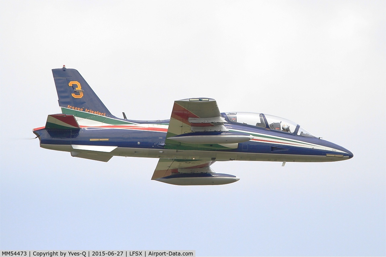 MM54473, Aermacchi MB-339PAN C/N 6668/058/AD002, Italian Air Force Aermacchi MB-339PAN, N°3 of Frecce Tricolori Aerobatic Team 2015, On display, Luxeuil-Saint Sauveur Air Base 116 (LFSX) Air show 2015