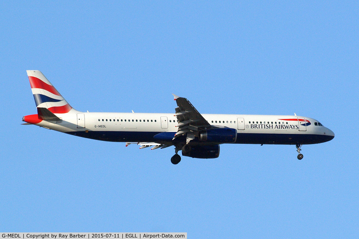 G-MEDL, 2006 Airbus A321-231 C/N 2653, Airbus A321-231 [2653] (British Airways) Home~G 11/07/2015. On approach 27L.