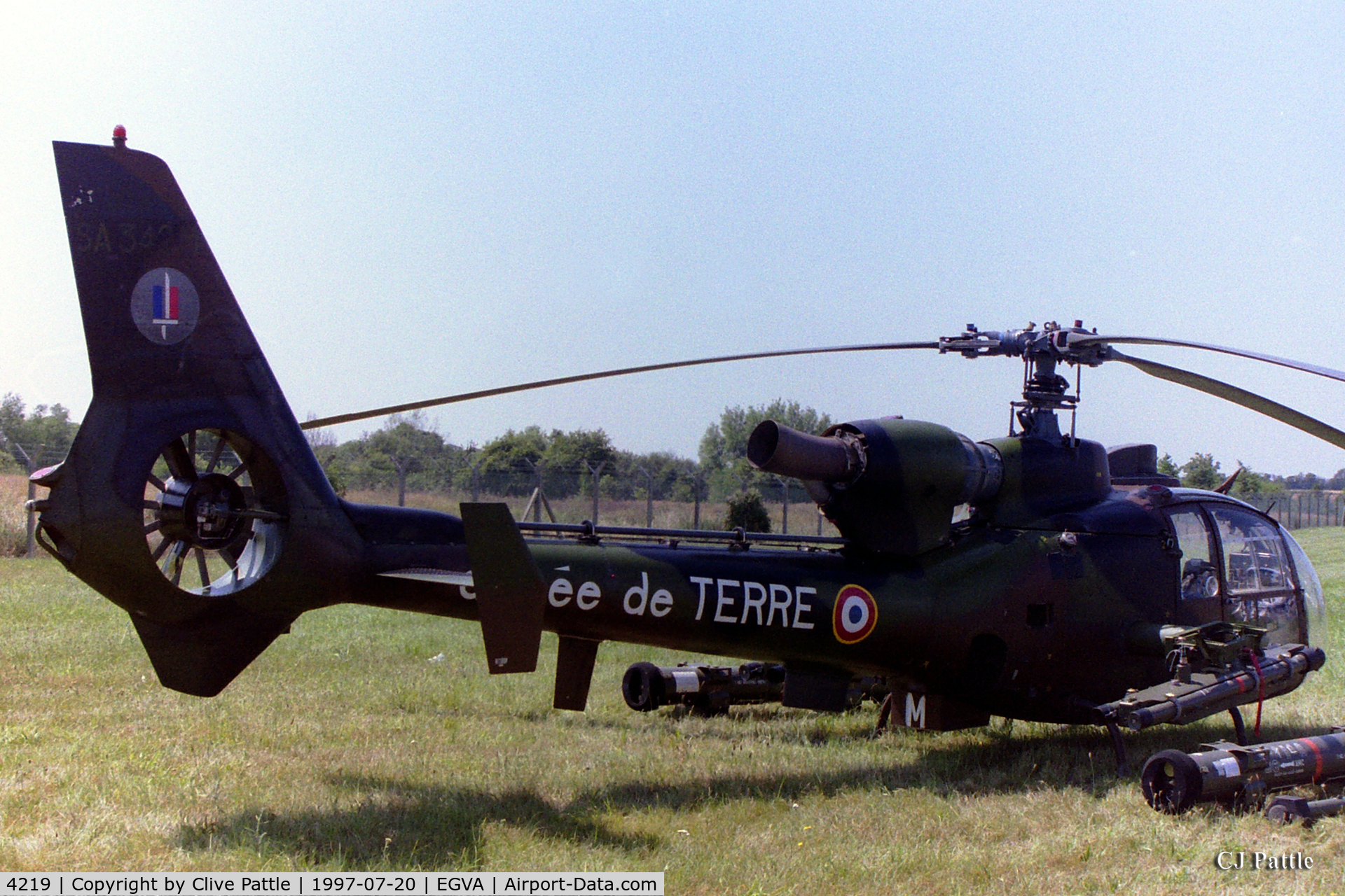 4219, Aérospatiale SA-342M Gazelle C/N 2219, Pictured at RIAT RAF Fairford EGVA 1997 whilst serving with the French Army 1RHC/EHAP-2 coded CYM
