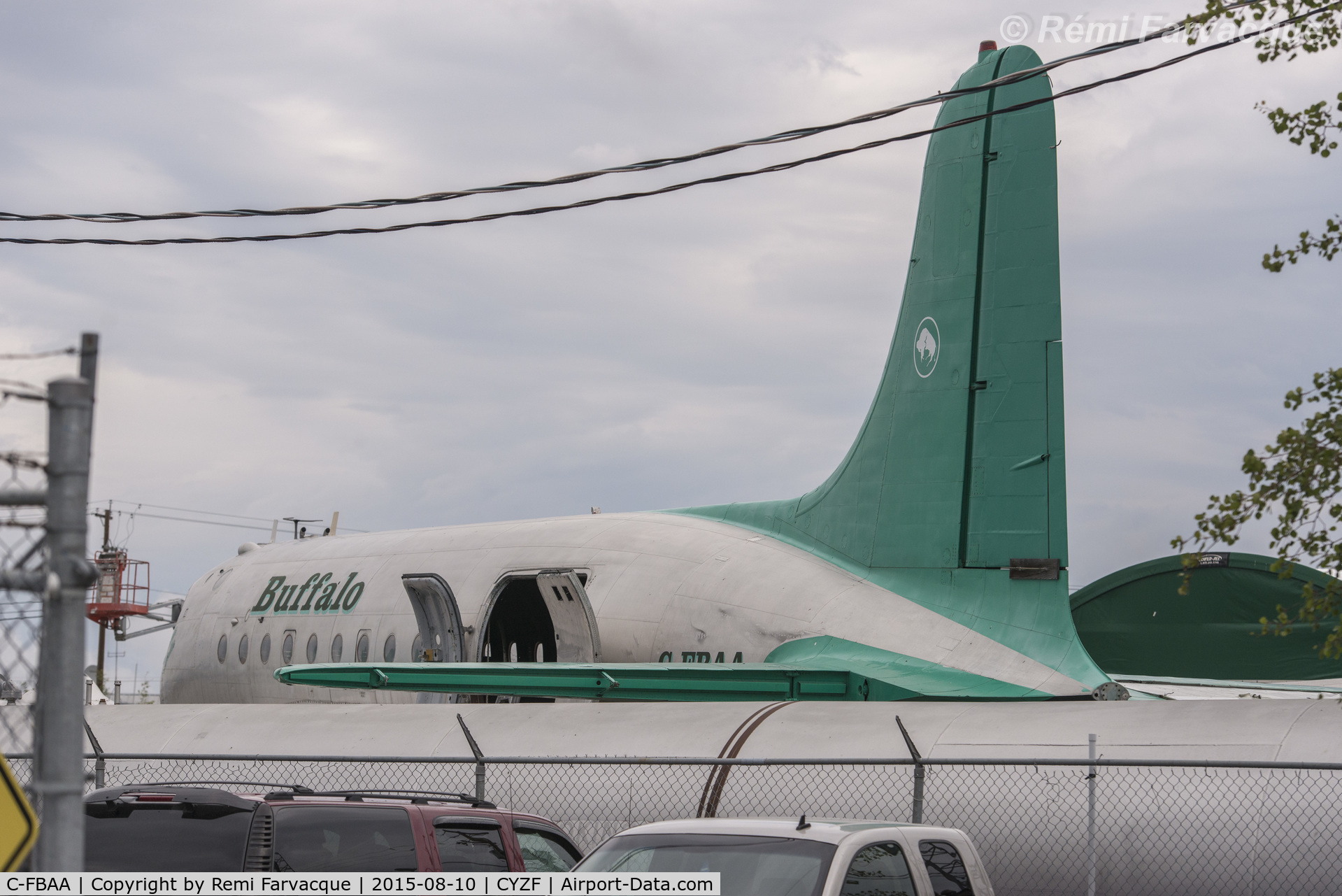 C-FBAA, 1945 Douglas C54D-DC C/N 10653, Sadly, this one will likely never fly again. Difficult to photograph as tucked in between seacans.