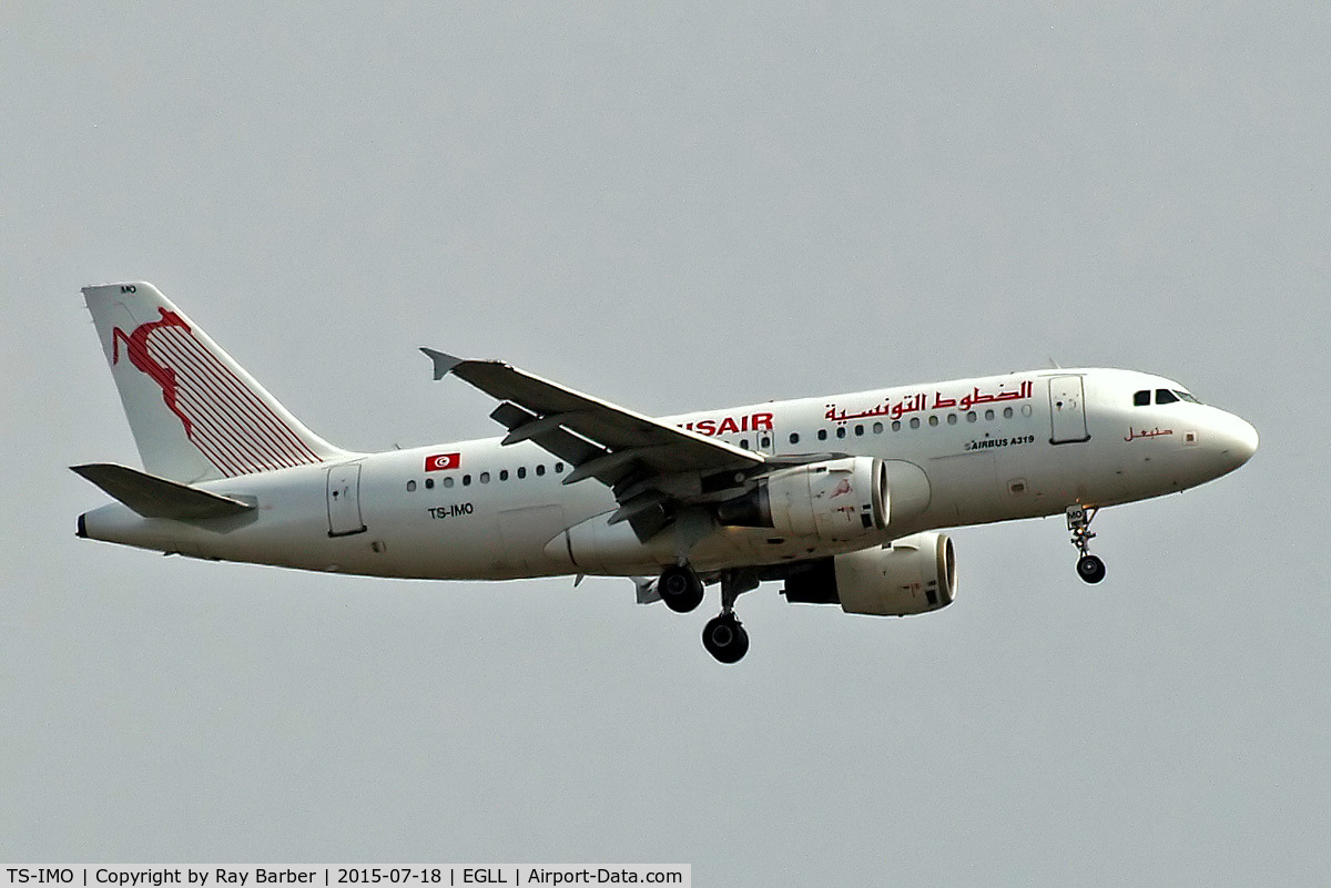 TS-IMO, 2001 Airbus A319-114 C/N 1479, Airbus A319-114 [1479] (Tunisair) Home~G 18/07/2015. On approach 27L.