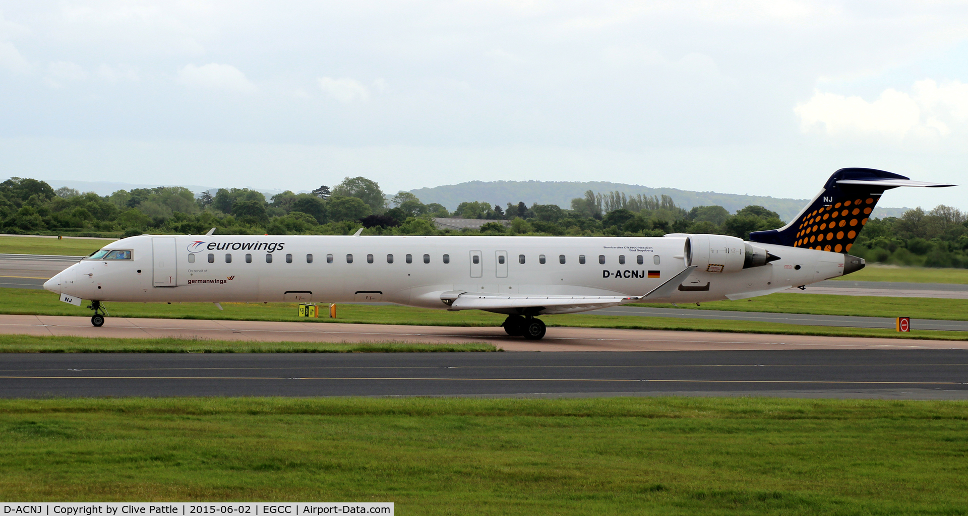 D-ACNJ, 2010 Bombardier CRJ-900 NG (CL-600-2D24) C/N 15249, Heading for the gates after arrival at Manchester Airport EGCC