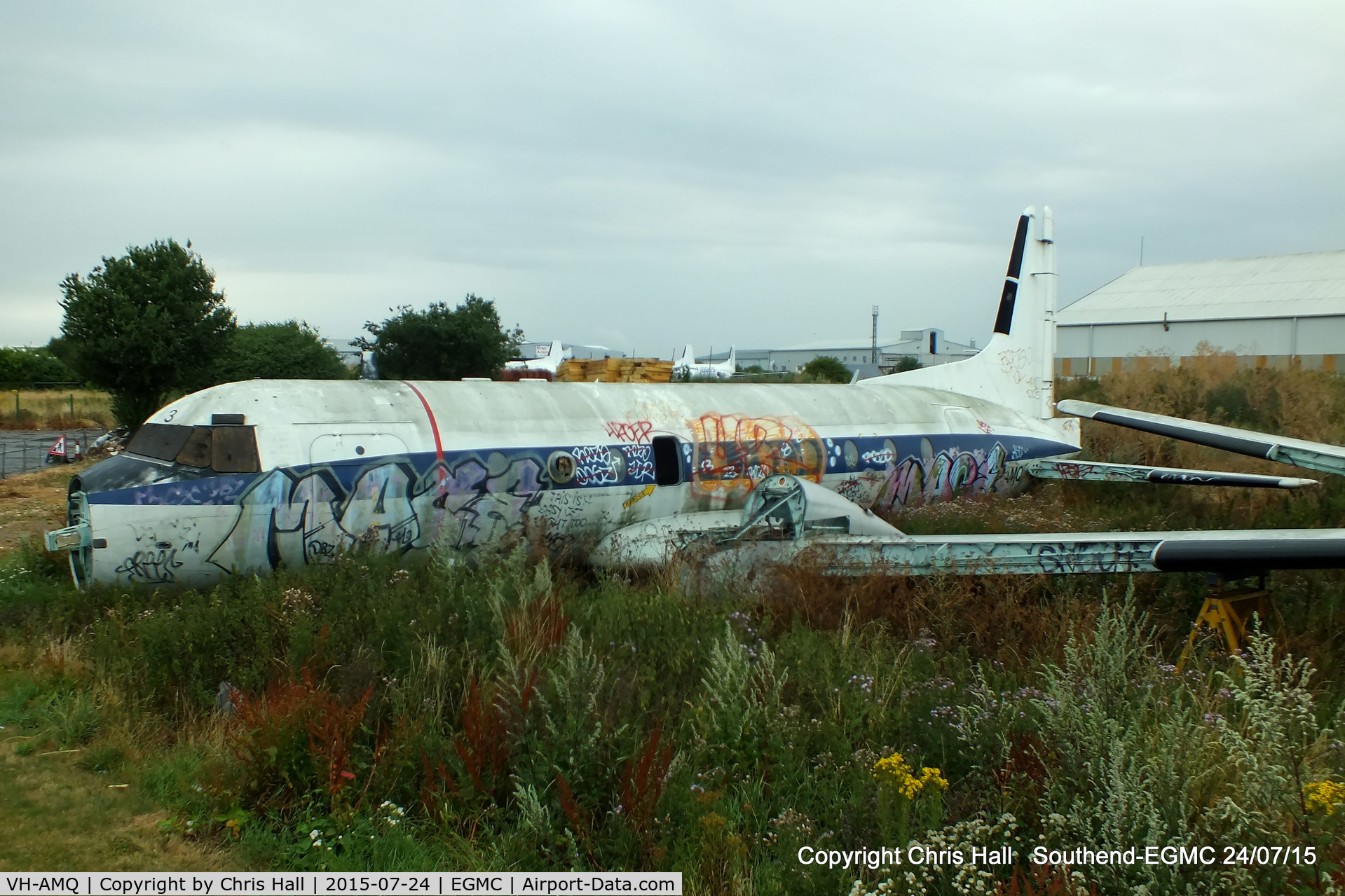 VH-AMQ, 1968 Hawker Siddeley HS.748-228 Srs 2A C/N 1603, behind a Hotel next to Southend Airport