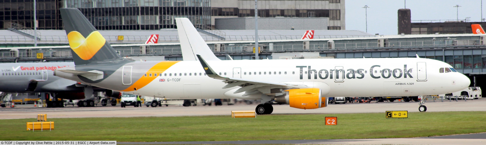 G-TCDF, 2014 Airbus A321-211 C/N 6114, Taxy from the terminal at Manchester EGCC