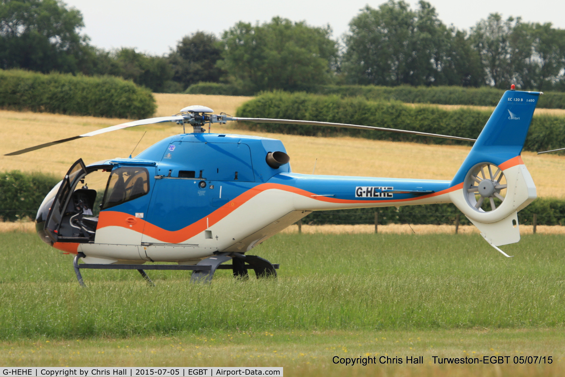 G-HEHE, 2007 Eurocopter EC-120B Colibri C/N 1480, ferrying race fans to the British F1 Grand Prix at Silverstone