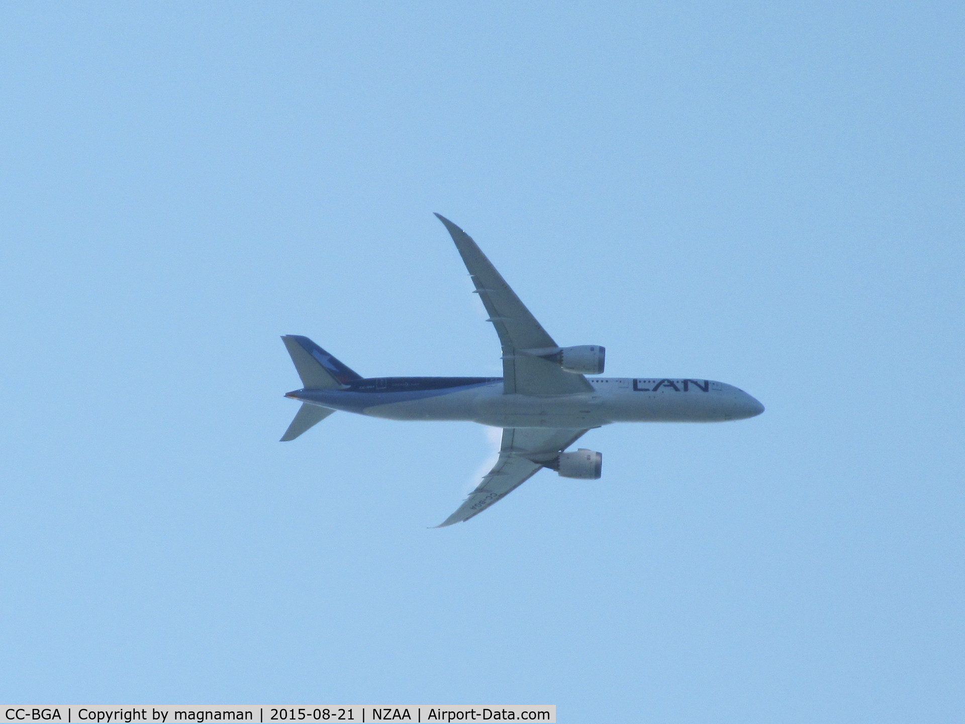 CC-BGA, 2014 Boeing 787-9 Dreamliner C/N 35317, over back garden - going into AKL