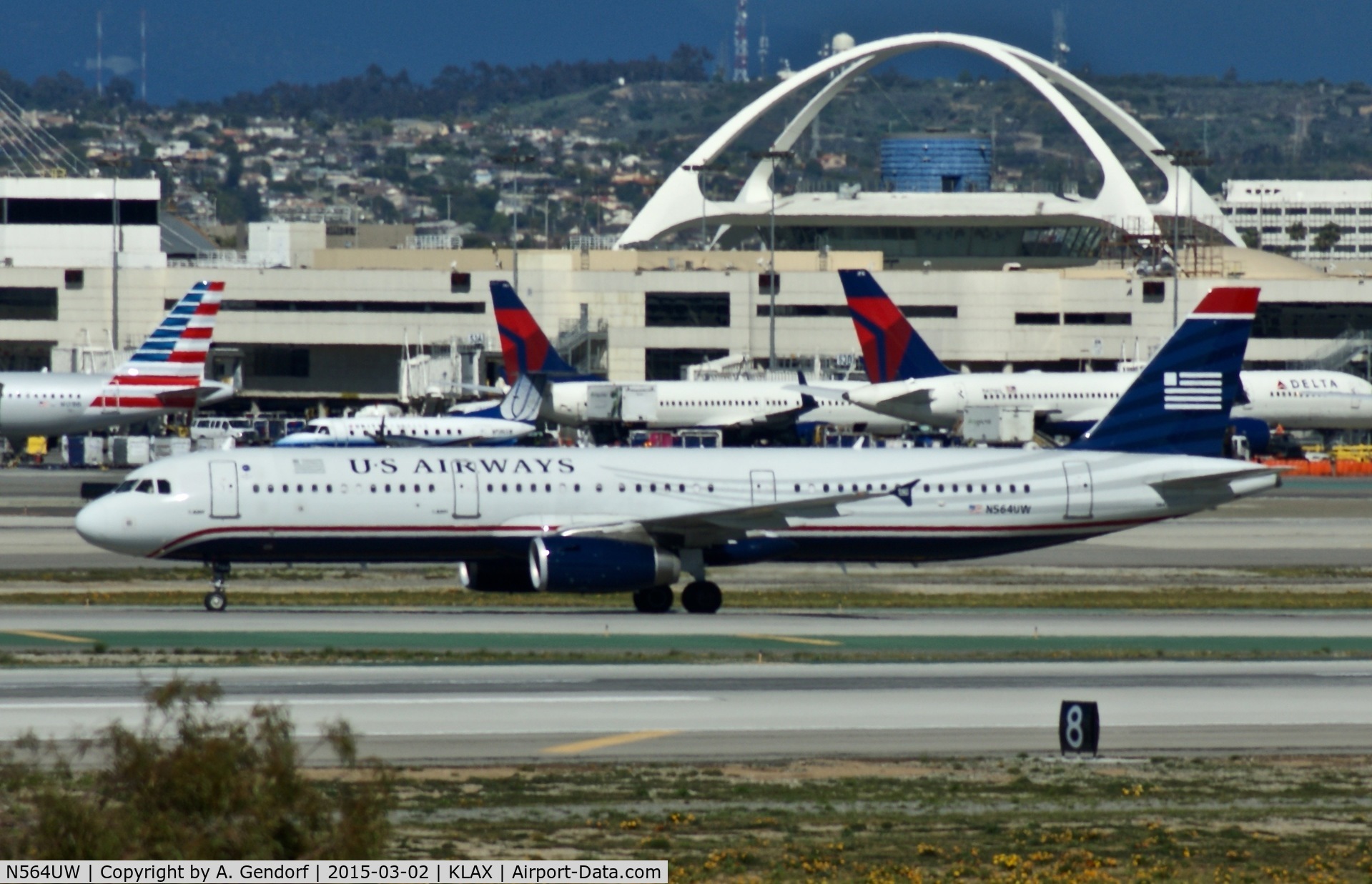 N564UW, 2012 Airbus A321-231 C/N 5374, US Airways, seen here at Los Angeles Int'l(KLAX) shortly after landing