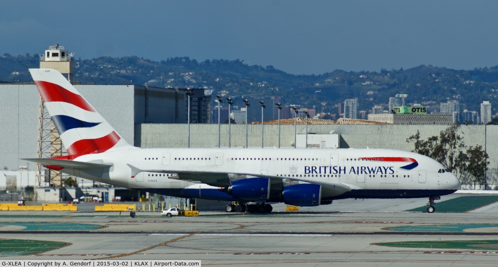 G-XLEA, 2012 Airbus A380-841 C/N 095, British Airways, is here taxiing at Los Angeles(KLAX)