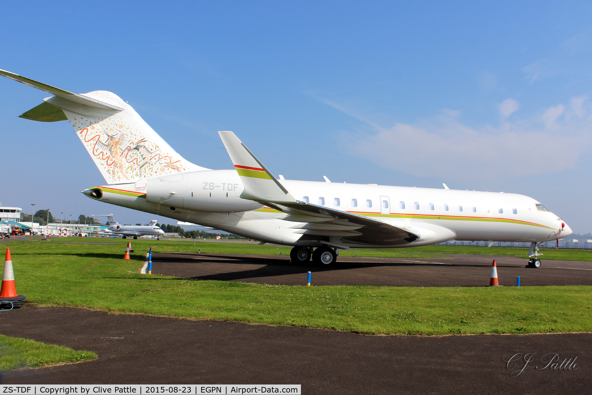 ZS-TDF, 2014 Bombardier BD-700-1A10 Global 6000 C/N 9603, Parked up at Dundee Riverside airport EGPN