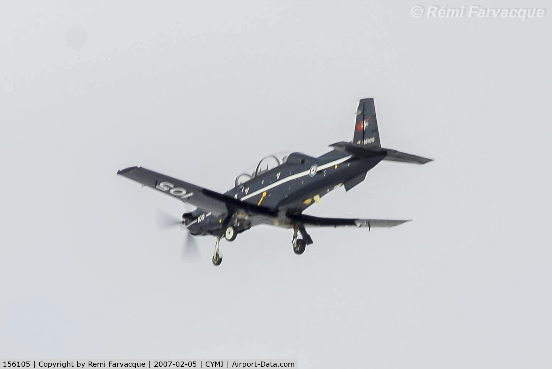 156105, Raytheon CT-156 Harvard II C/N PF-05, Flying northwest over Highway just south of Moose Jaw.