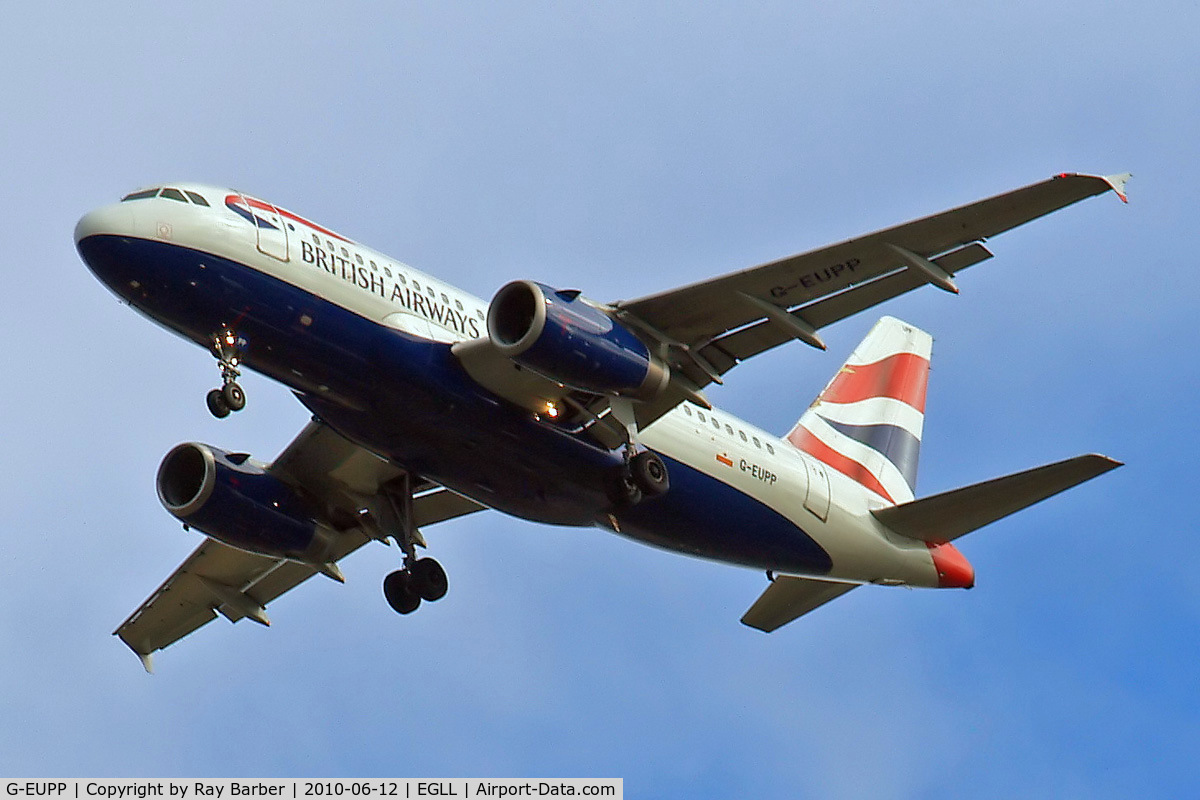 G-EUPP, 2000 Airbus A319-131 C/N 1295, Airbus A319-131 [1295] (British Airways) Home~G 12/06/2010. On approach 27R.