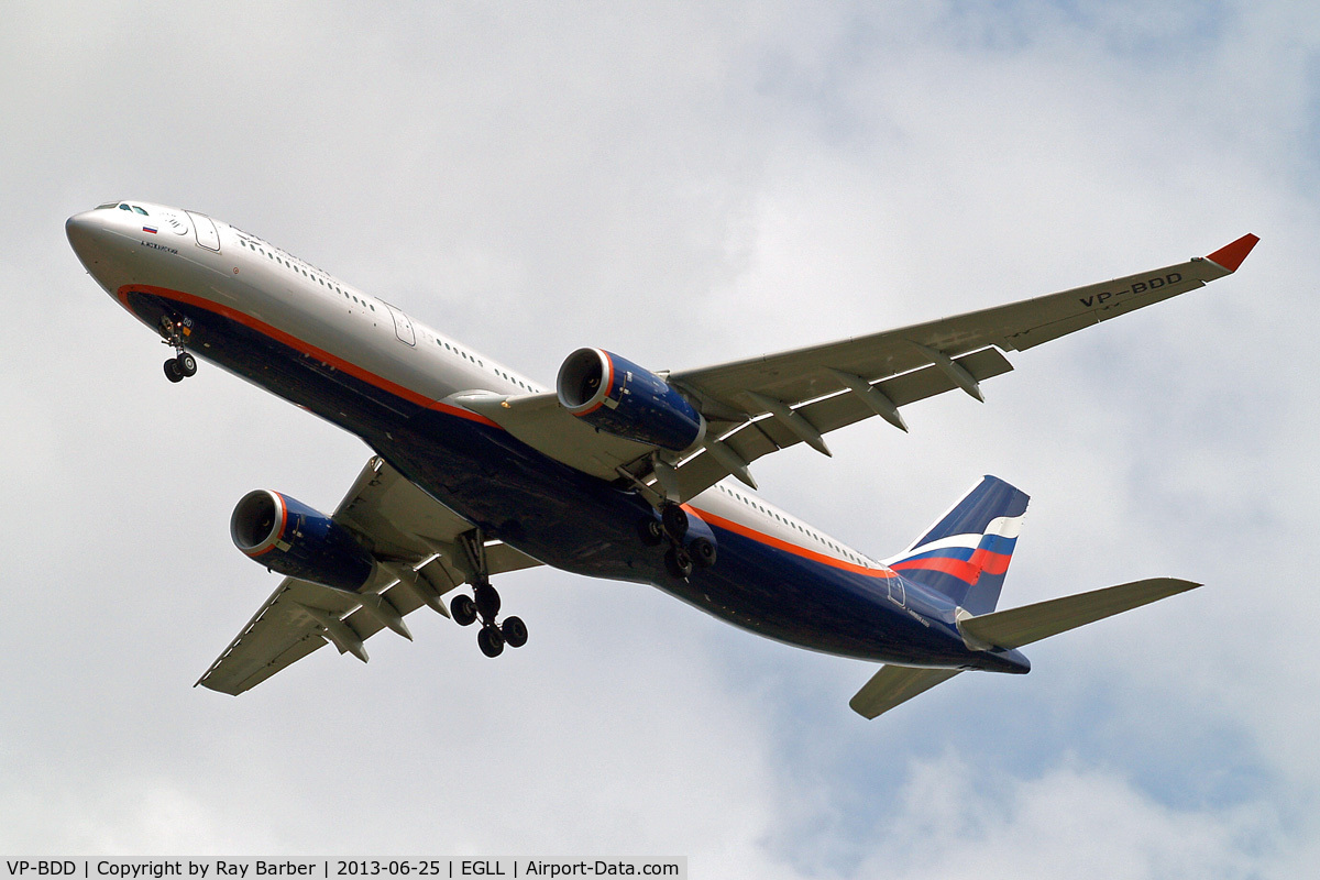 VP-BDD, 2012 Airbus A330-343X C/N 1356, Airbus A330-343X [1356] (Aeroflot Russian Airlines) Home~G 25/06/2013. On approach 27R.