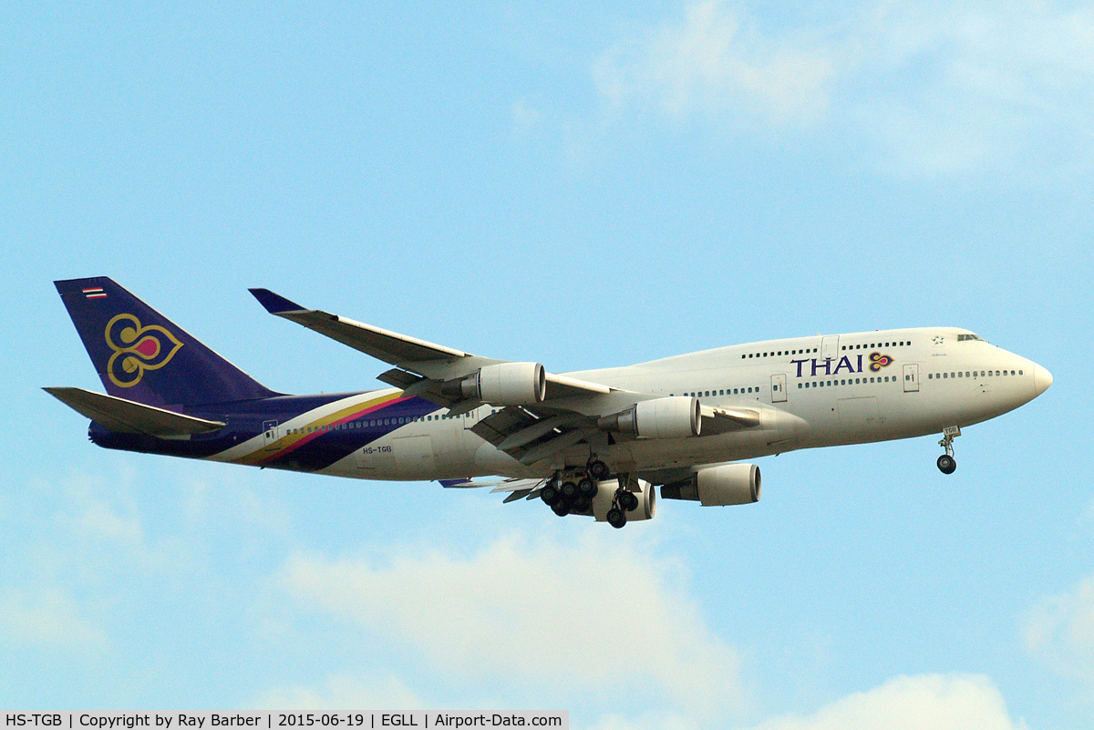 HS-TGB, 2001 Boeing 747-4D7 C/N 32370, Boeing 747-4D7 [32370] (Thai Airways) Home~G 19/06/2015. On approach 27L.