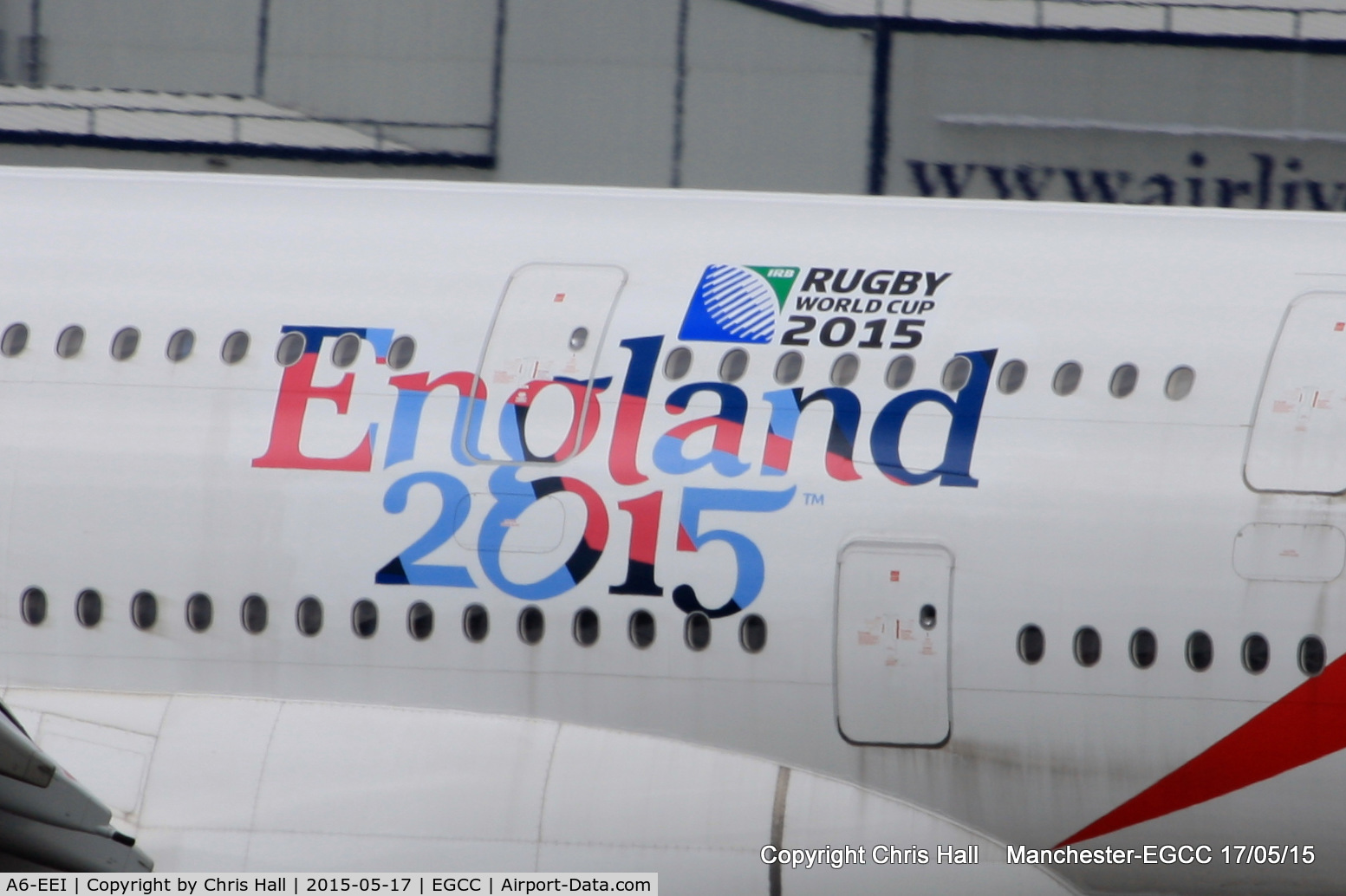 A6-EEI, 2012 Airbus A380-861 C/N 123, England Rugby world cup logo