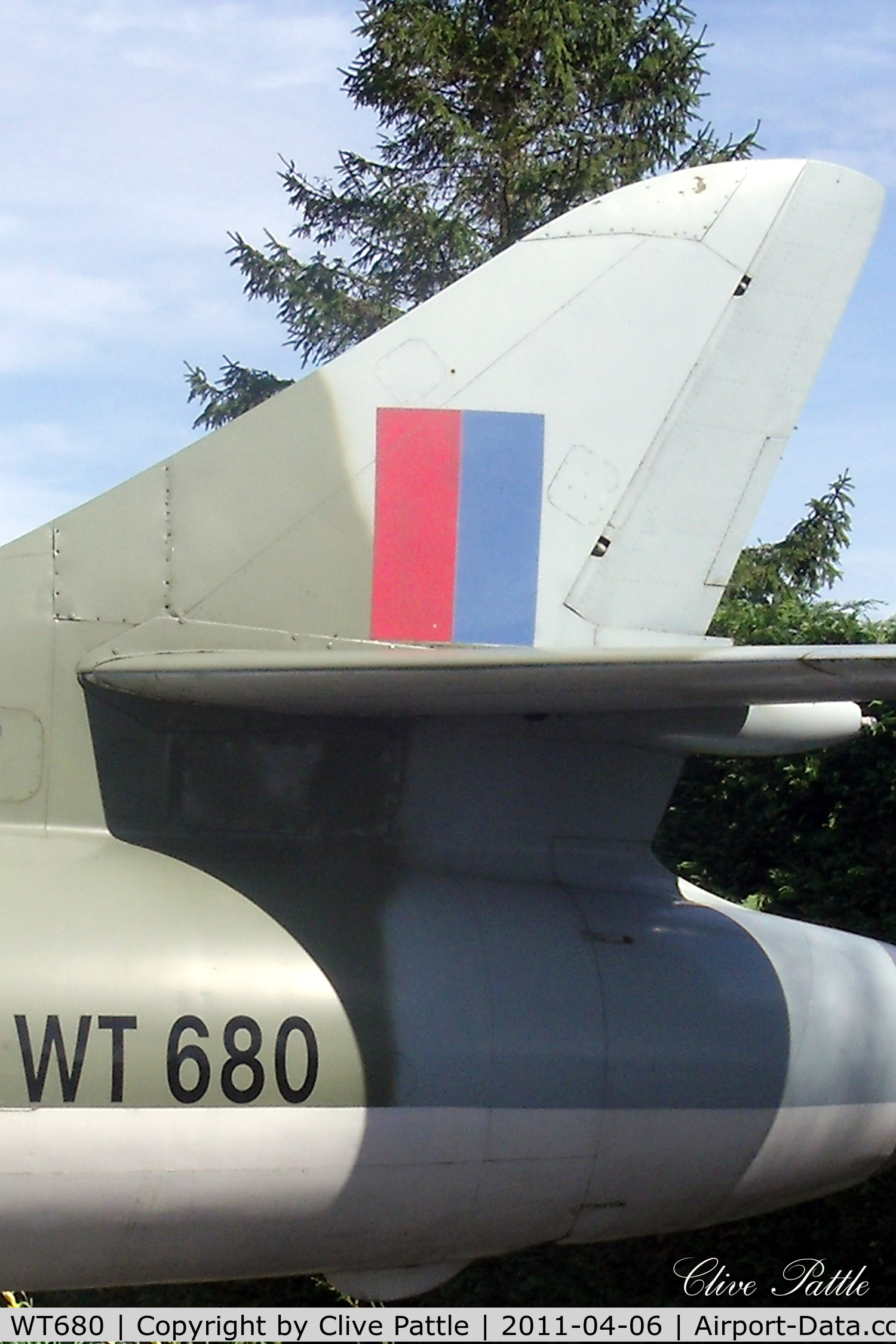 WT680, 1954 Hawker Hunter F.1 C/N 41H-665497, Close up tail shot - Preserved in a public car park at the Anglia Cafe, Fleet Hargate, Lincolnshire.