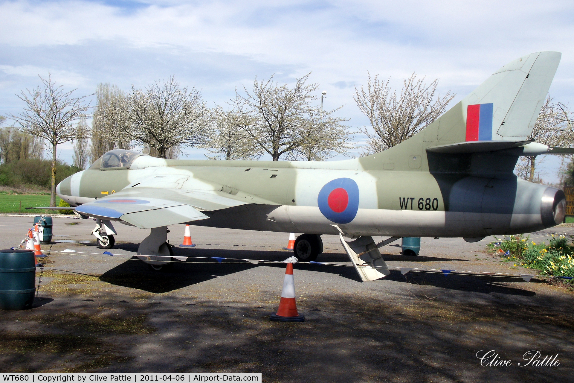 WT680, 1954 Hawker Hunter F.1 C/N 41H-665497, Preserved in a public car park at the Anglia Cafe, Fleet Hargate, Lincolnshire.