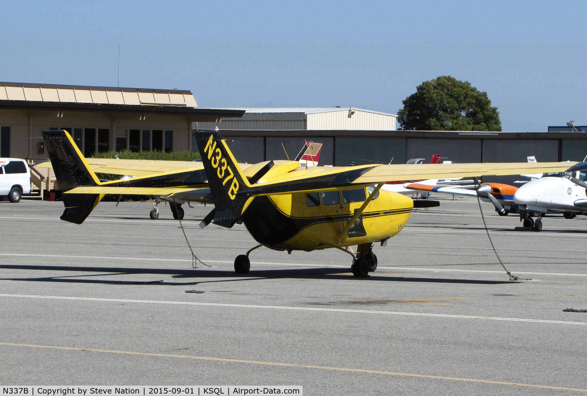 N337B, 1967 Cessna T337C Turbo Super Skymaster C/N 337-0775, Colorful 1967 Cessna &337C from Laughlin, NV @ San Carlos Airport, CA