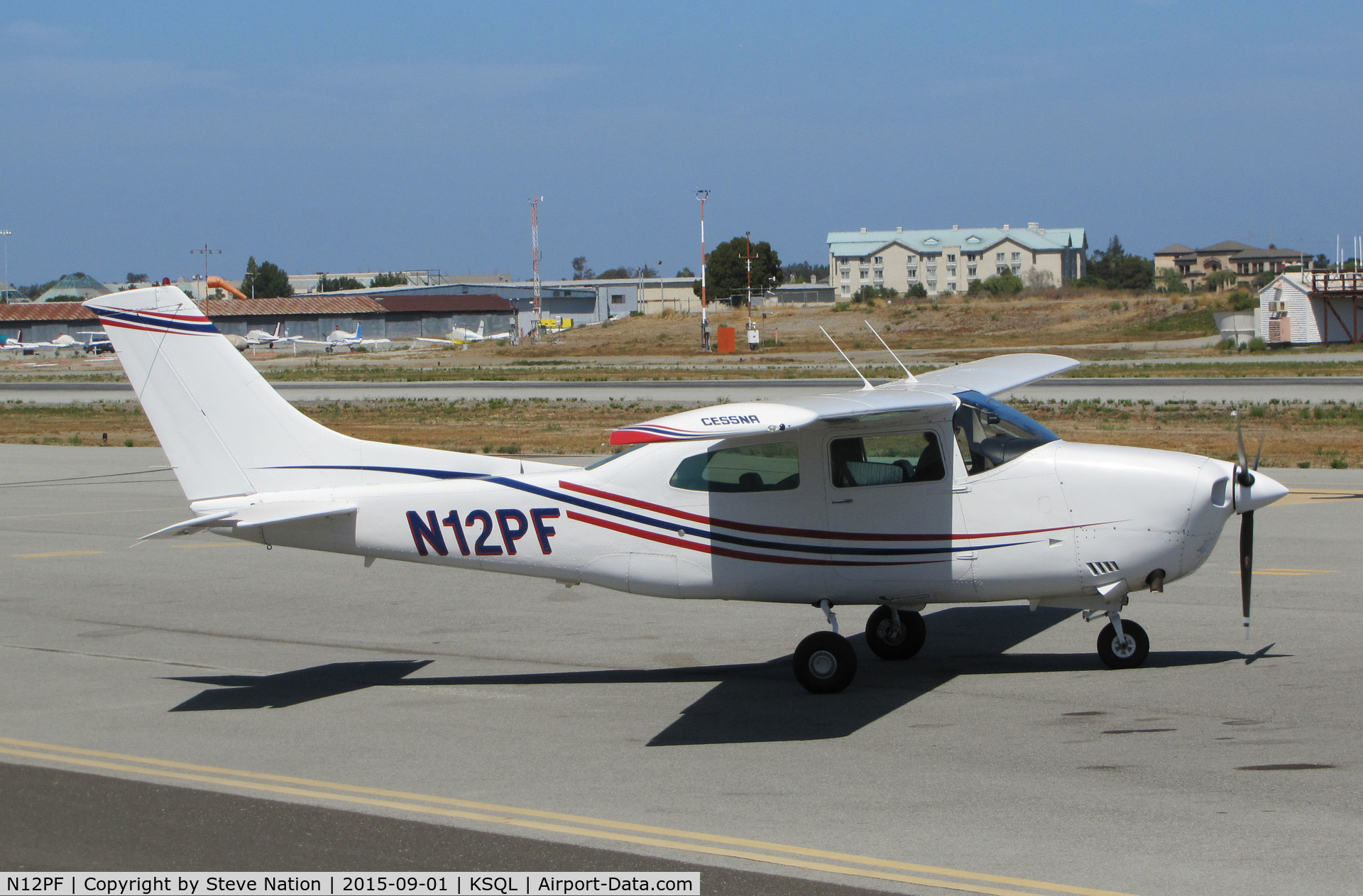 N12PF, 1977 Cessna T210M Turbo Centurion C/N 21062401, Locally-based 1977 Cessna T210M running up @ San Carlos Airport, CA